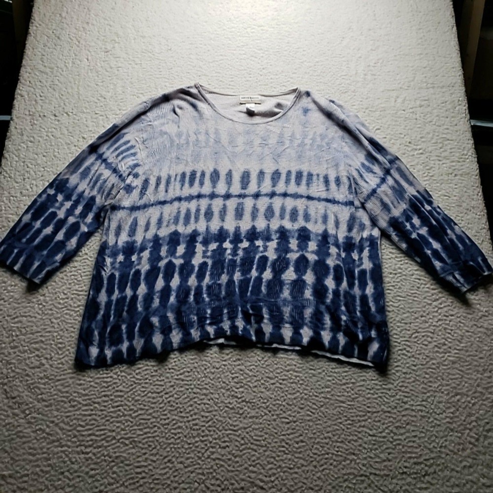 Alfred Dunner Sweater Womens 3X Blue Tie Dye Striped Crew Neck Knit Pullover